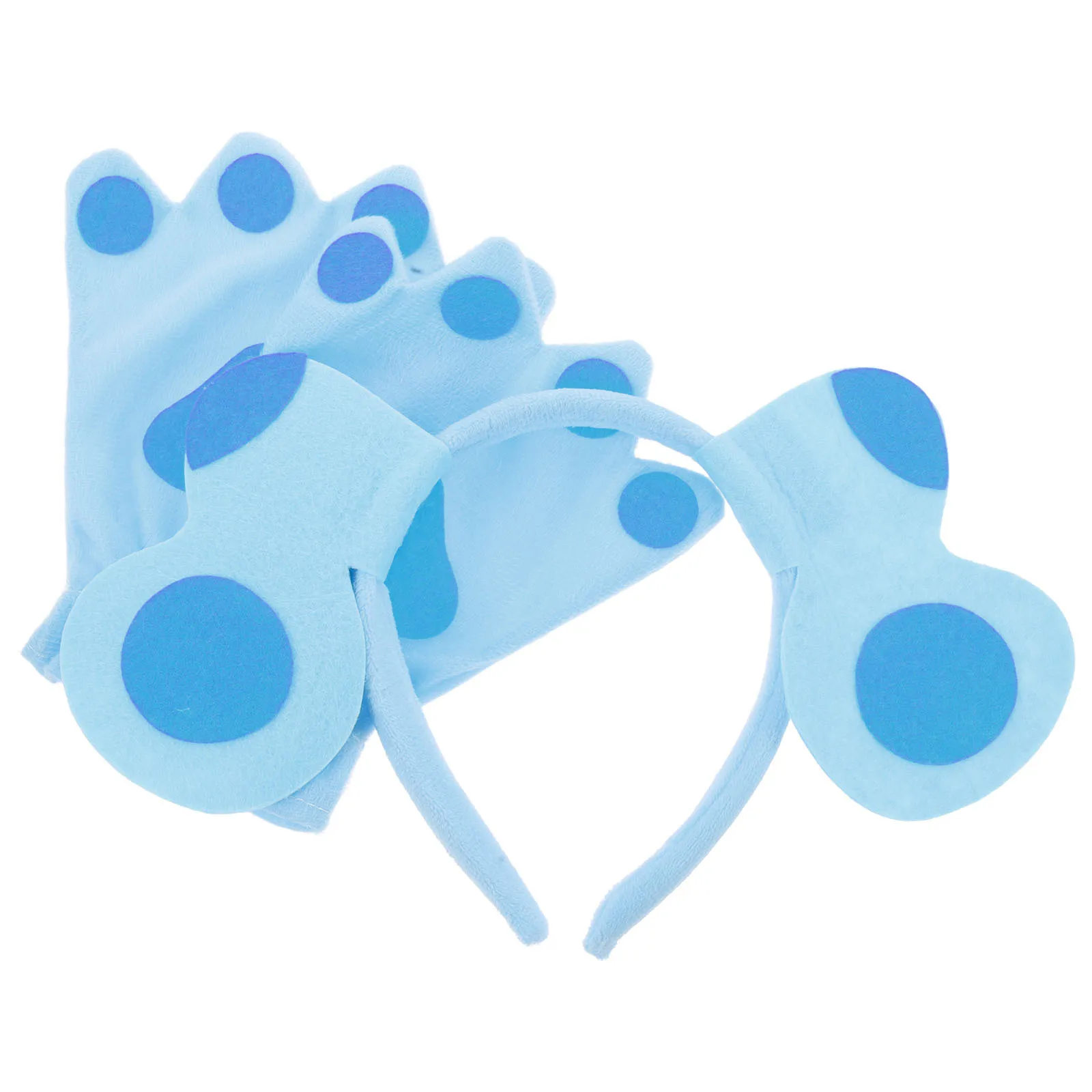 1세트 털이 많은 강아지 귀와 발 세트 코스프레 헤드밴드 장갑 동물 발 장갑 부드러운 인조 의상 액세서리 할로윈 파티 어린이용