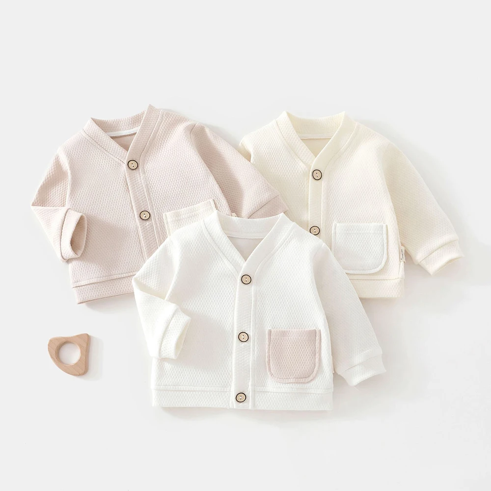 Spring and Autumn New Style Long-Sleeved Thin Coat for Boys and Girls, Infant and Toddler Solid Color Casual Cardigan