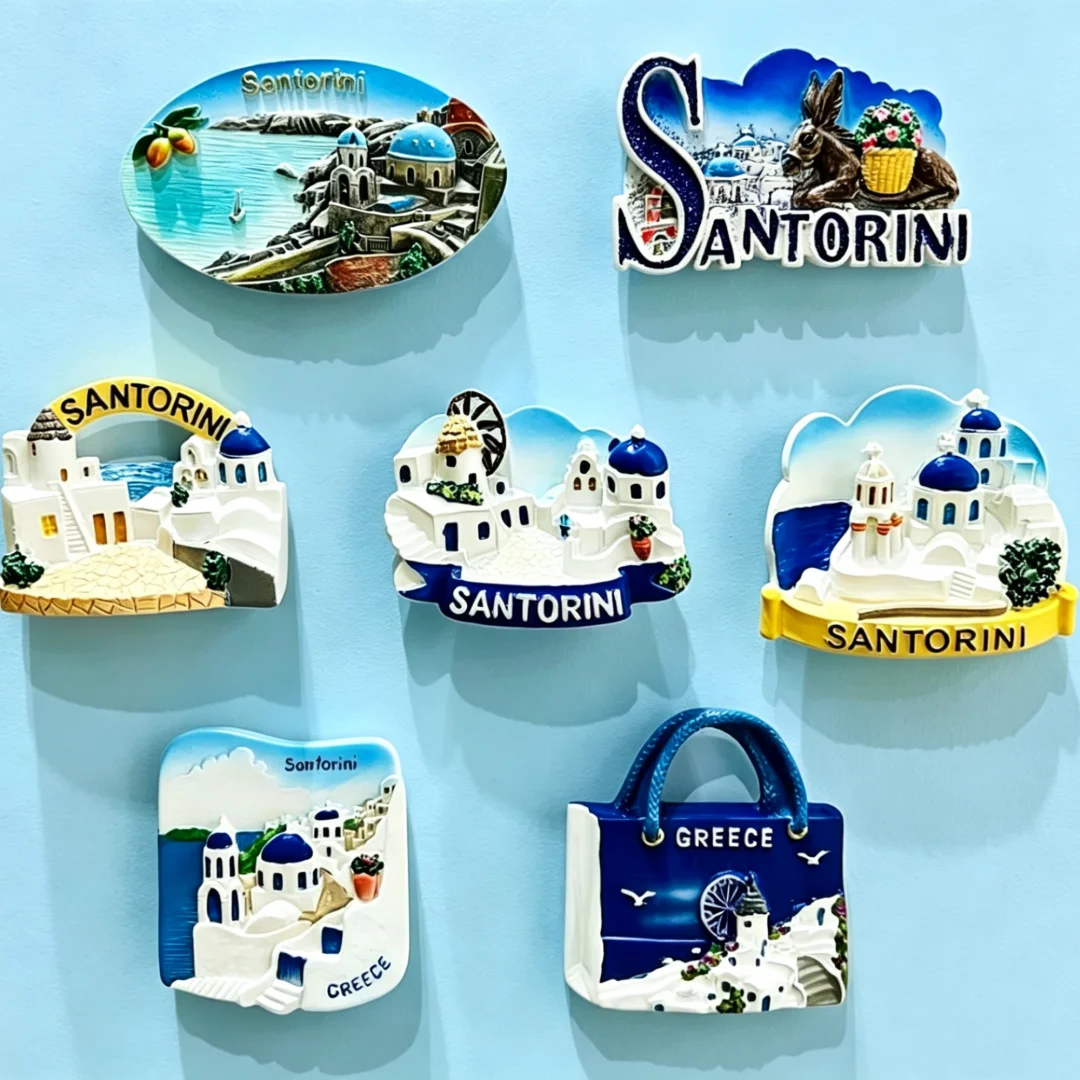 Santorini, Greece 3D Fridge Magnets Souvenir Handicraft Resin Refrigerator Magnets Sticker Collection Gift Home Decoration
