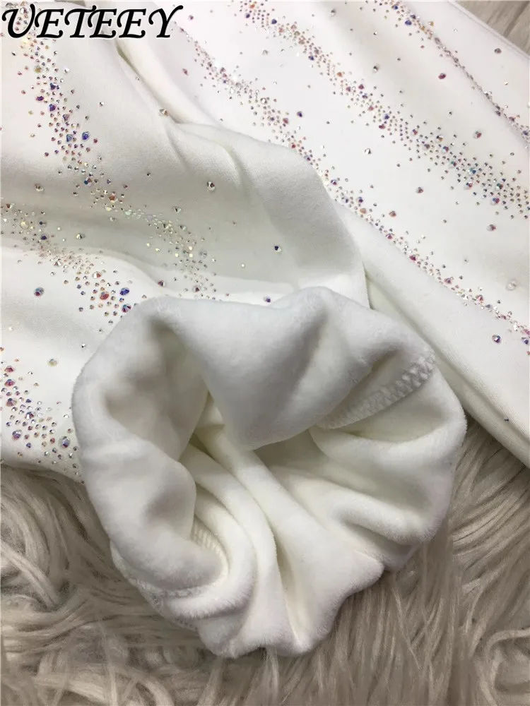 Oversize European Heavy Industry Hot Diamond Loose Sweatpants Women's Velvet Thickened High Waist Thin Sports Pants