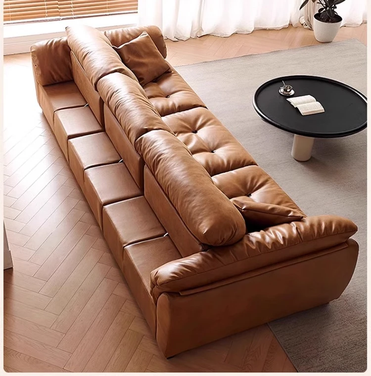 

Living room small apartment movable backrest medieval SSS grade oil wax leather functional sofa
