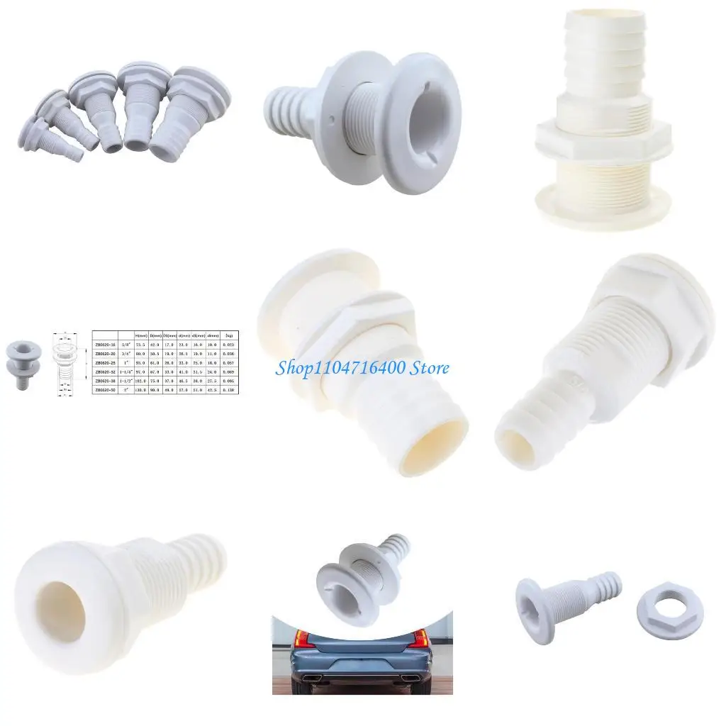 

y1gd White Straight Thru-Hull Connection for Hose Plastic Thru-Hull Bilge Hose Fitting for Boats 5/8"-2''