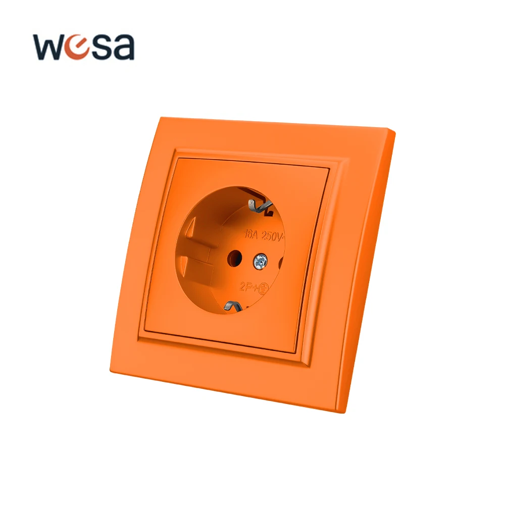 

WESA Orange Wall Embed Socket Plug Power Socket EU Electrical Outlett With Ground Flame Retardant Spray Paint Plastic Socket