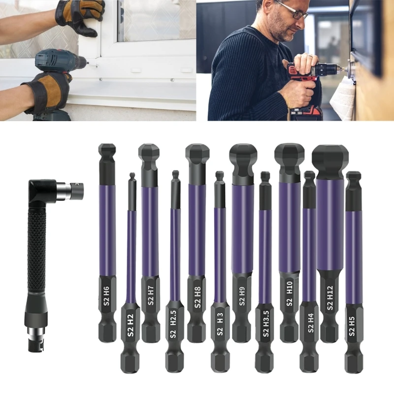 13Pcs Ball End Screw Driver Bit 1/4inch Impact Wrenches Bit Set Multifunctional 2/2.5/3/3.5/4/5/6/7/8/9/10/12mm