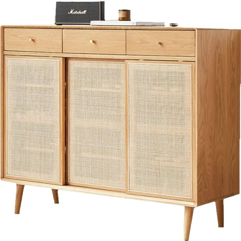 Шкаф для обуви из ротанга, простой входной шкаф для маленькой квартиры в японском стиле, цвет вишневого дерева, большая вместимость для хранения