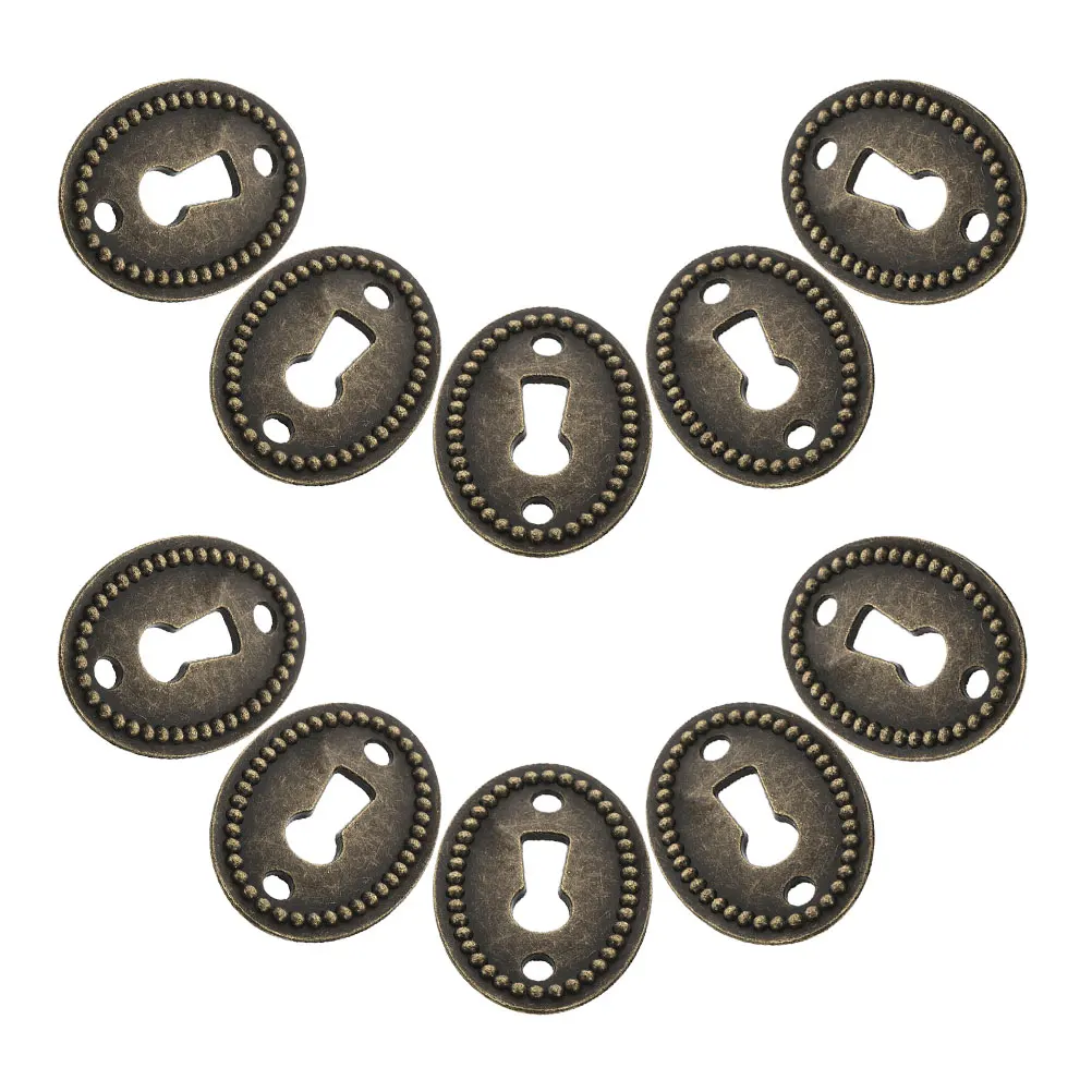 10PCS Key Drawer Cabinet Door Keyhole Cover Insert Decorative Dark Brown Hardware 38x25MM Oval Alloy Furniture Lock Plate