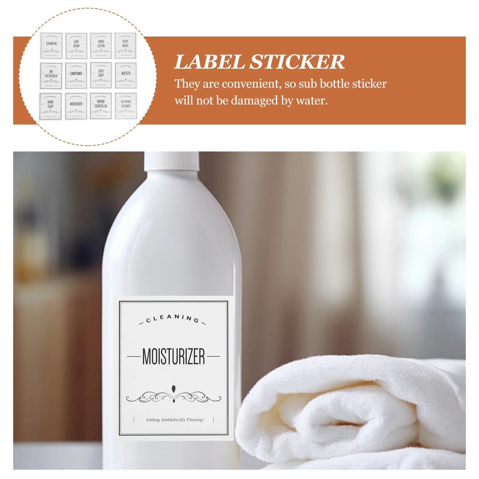 

24Pcs Waterproof Label Stickers for Shampoo Bottles Peel and Stick Bathroom Dispenser Labels Organize Travel Sub-Bottles Shampoo