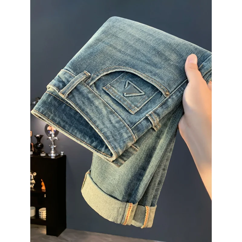 2025 новые осенние винтажные синие мужские элитные модные брендовые облегающие повседневные роскошные джинсовые длинные брюки с небольшой ногой