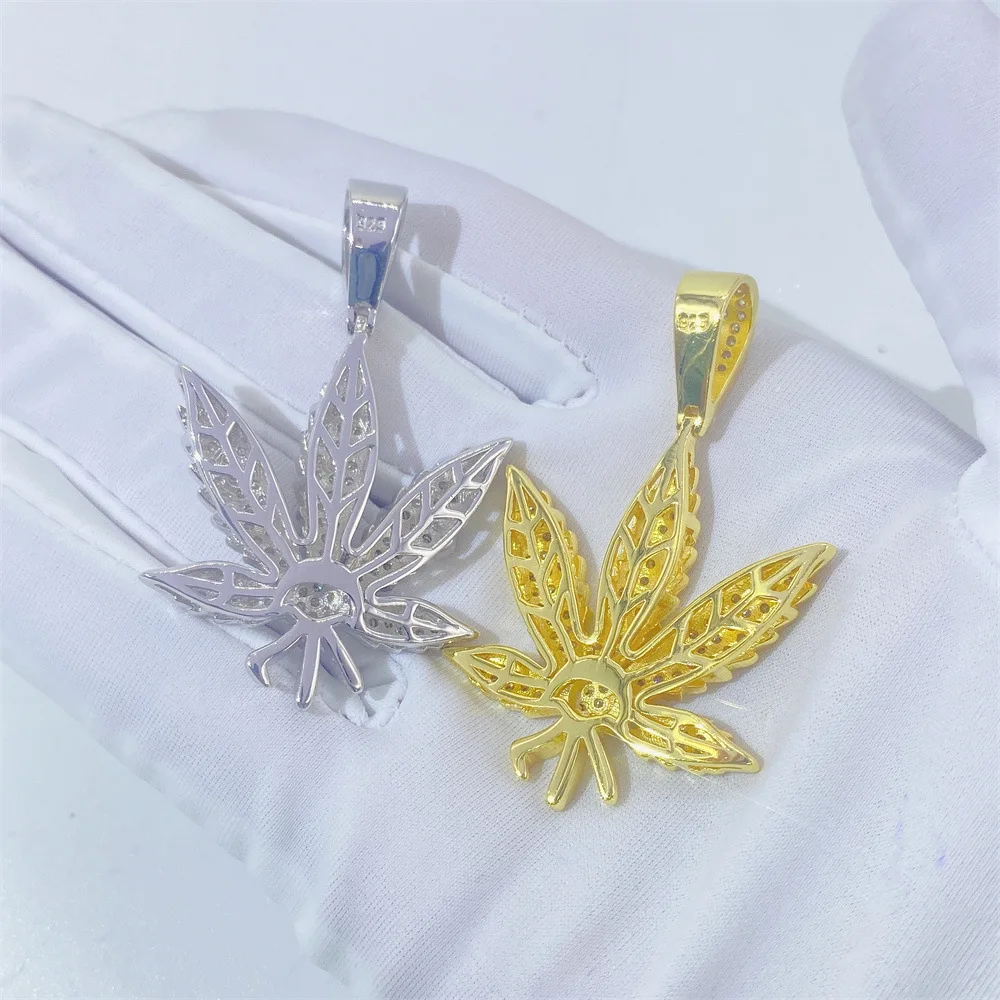 Full Moissanite Leaves Pendant S925 Sterling Silver Necklace Yellow Gold Fine Jewelry Pass Diamond Tester Drop Shipping