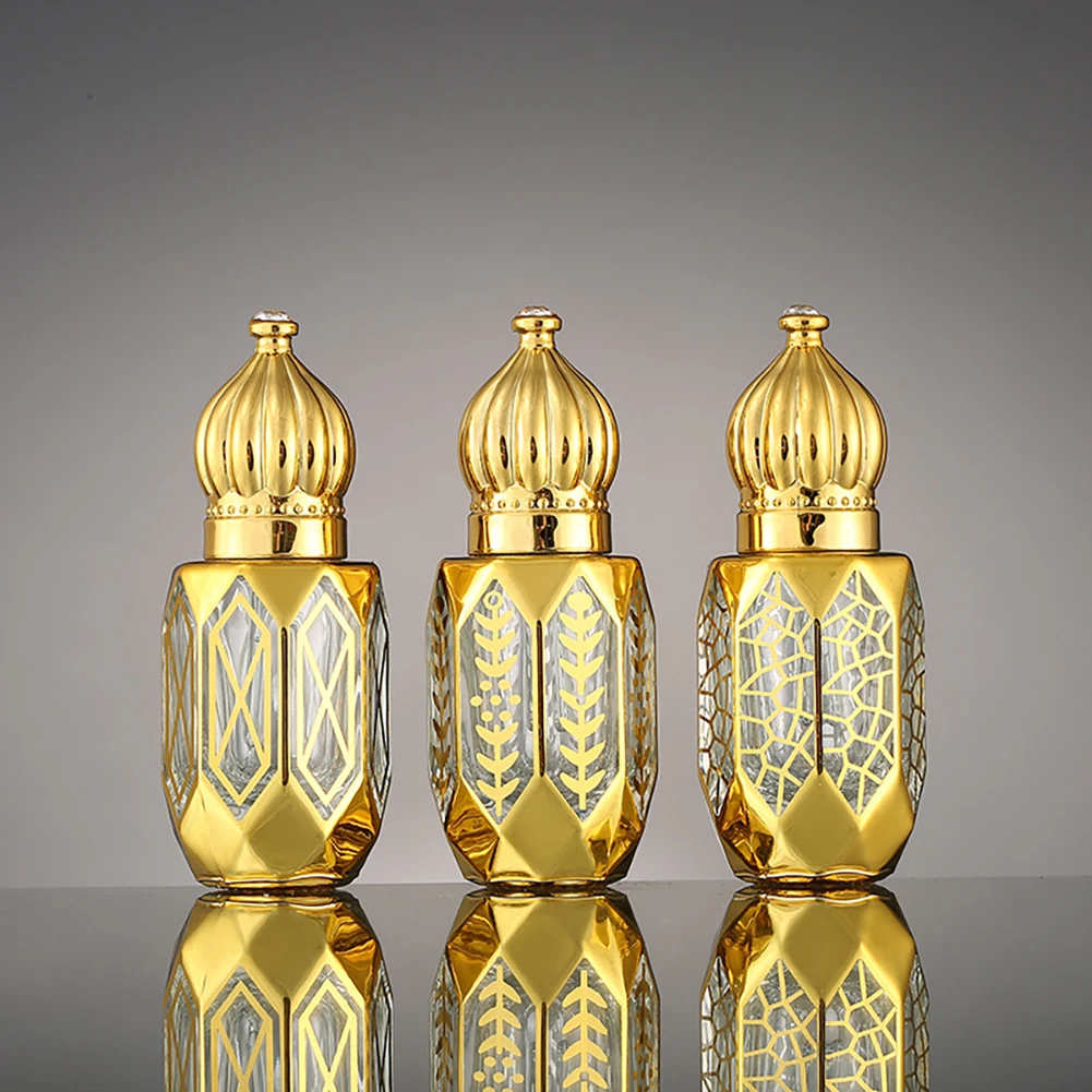 6ml Gold Arabisch Kristall Ätherisches Öl Flaschen Attar Oud Glas Parfüm Flaschen mit Glas Roll-auf Ätherisches Öl flasche Reise