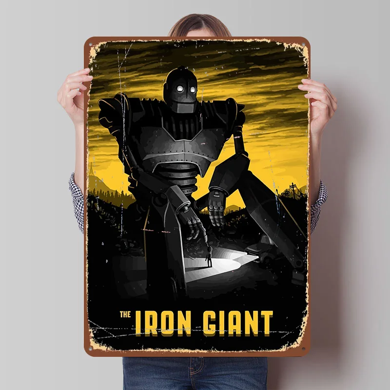 Póster de Metal de la Película El Gigante de Hierro, Arte de Pared Personalizado, Letreros Metálicos Vintage, Placa de Metal Retro para Decoración del Hogar, Sala de Estar, Cafetería, Bar