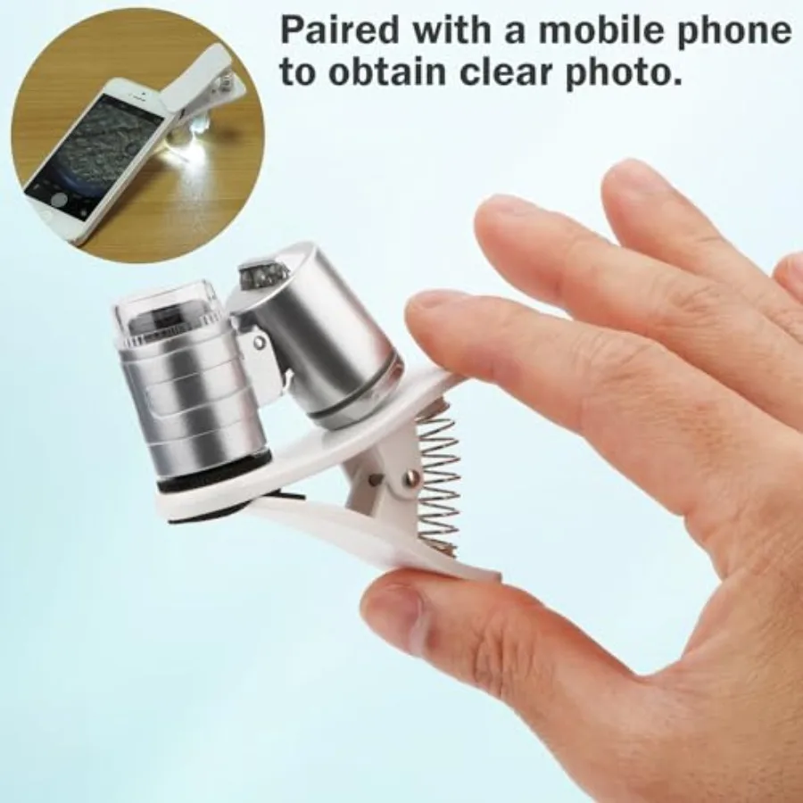 Clip-On Type Loupe 60X Zoom Microscopes Jewelers Magnifier Universal Micro Lens Jewelry Magnifying Glass with LED/UV Lights for view 3