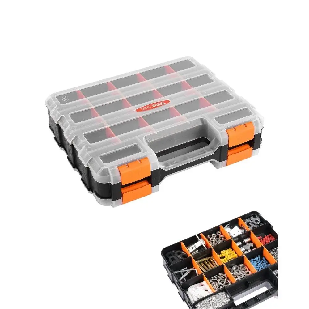 

Compact Double-Sided 34-Compartment Hardware Organizer Box for Small Parts Storage Plastic Tool Case