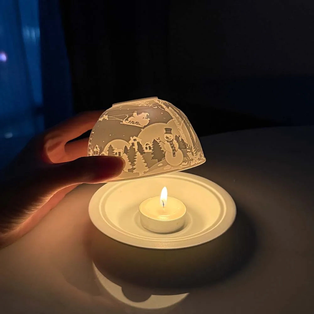 

2025 New Christmas Home Decorative Snowman and Deer Ceramic Candle Holder Lamp Tea Light Party Table Decoration & Accessories