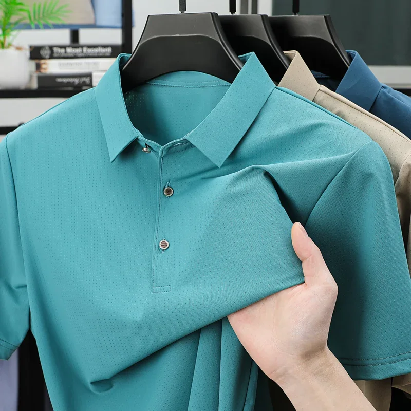 Men Polo Shirt Summer Tees Short Sleeve Turn Down Collar Solid Color Comfortable Work Polo Shirt Mens Shirts