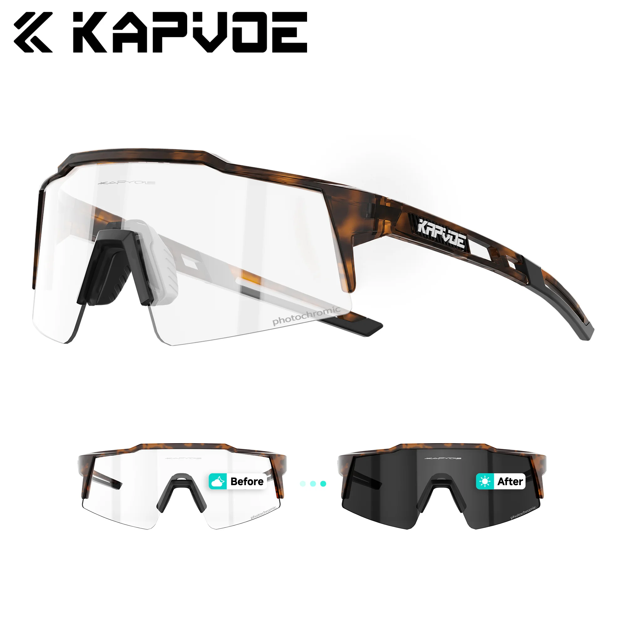 Kapvoe Photochromic Cycling Glasses Cycling Sunglasses for Men Red Photochromic Mountain Bicycle Goggles Eyewear Sports MTB