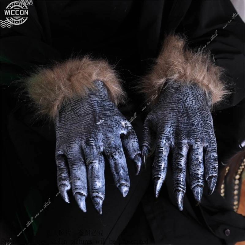 Halloween Werewolf Gloves Spooky Wolf Claw Set Longhair Beast Gloves Simulate Wolf Claw Black Wolf Gloves Cosplay RolePlay