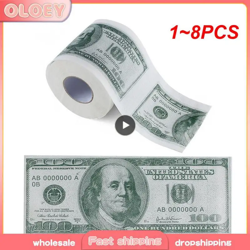 1~8PCS Funny One Hundred Dollar Bill Toilet Roll Paper Money Roll $100 Novel Gift Toilet Tissue Sanitary Paper Wood Pulp Paper