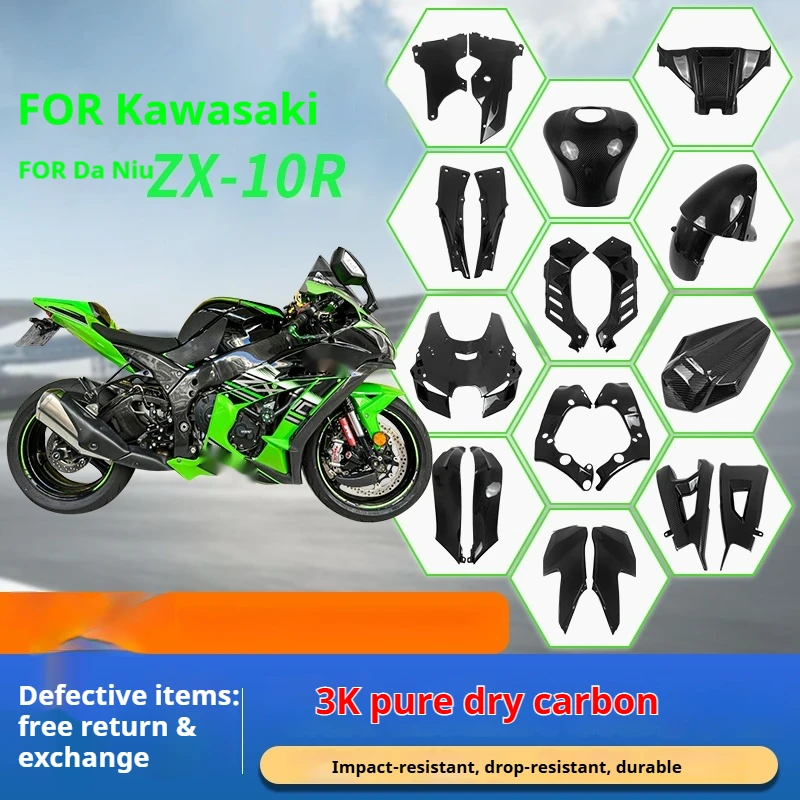 For KAWASAKI ZX10R Real Carbon Fiber Fairing Frame Cover Tank Cover Foot Peg Carenado Alerones para moto