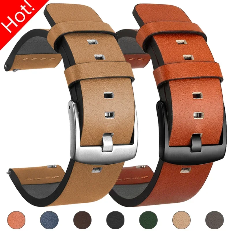 20mm 22mm Leather Band for Samsung Galaxy Watch 7 6 5 4 5Pro 6Classic 18mm 24mm High Quality Strap for Huawei Watch GT5 Pro 46mm