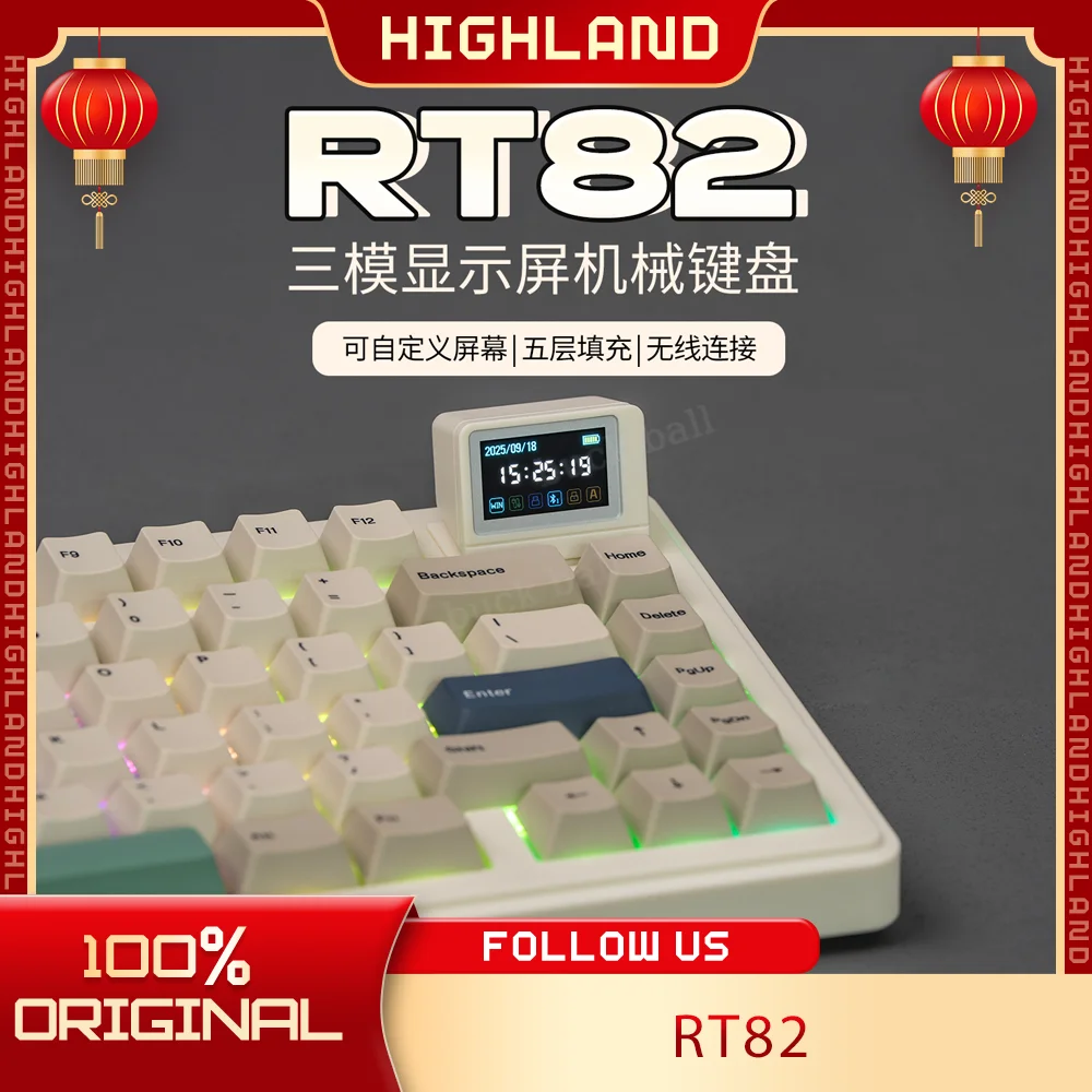 

EPOMAKER RT82 Беспроводная механическая клавиатура, трехрежимная индивидуальная ЖК-экран, RGB прокладка, структура, офисный ПК, горячая замена, геймерская клавиатура
