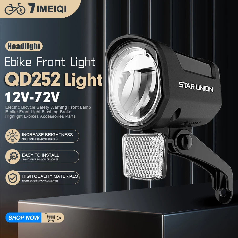 

12V-72V E-Bike Front Light QD252 Electric Scooter LED Headlight SM/Waterproof Plug For MTB Road Headlight Bicycle Accessories