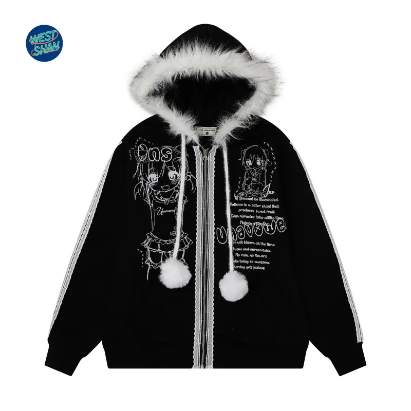 

WESTSHAN EU US Size Top Quality Outdoor Wear Trendy Brand Autumn Winter Retro Fur Collar Hoodie Jacket
