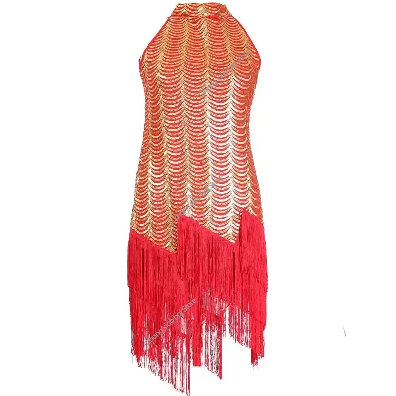 Fringe Latin Dance Dress Woman Tassel Sexy Sequin Ballroom Tango Salsa Tango Rumba Dance Costume Red Performance Stage Wear