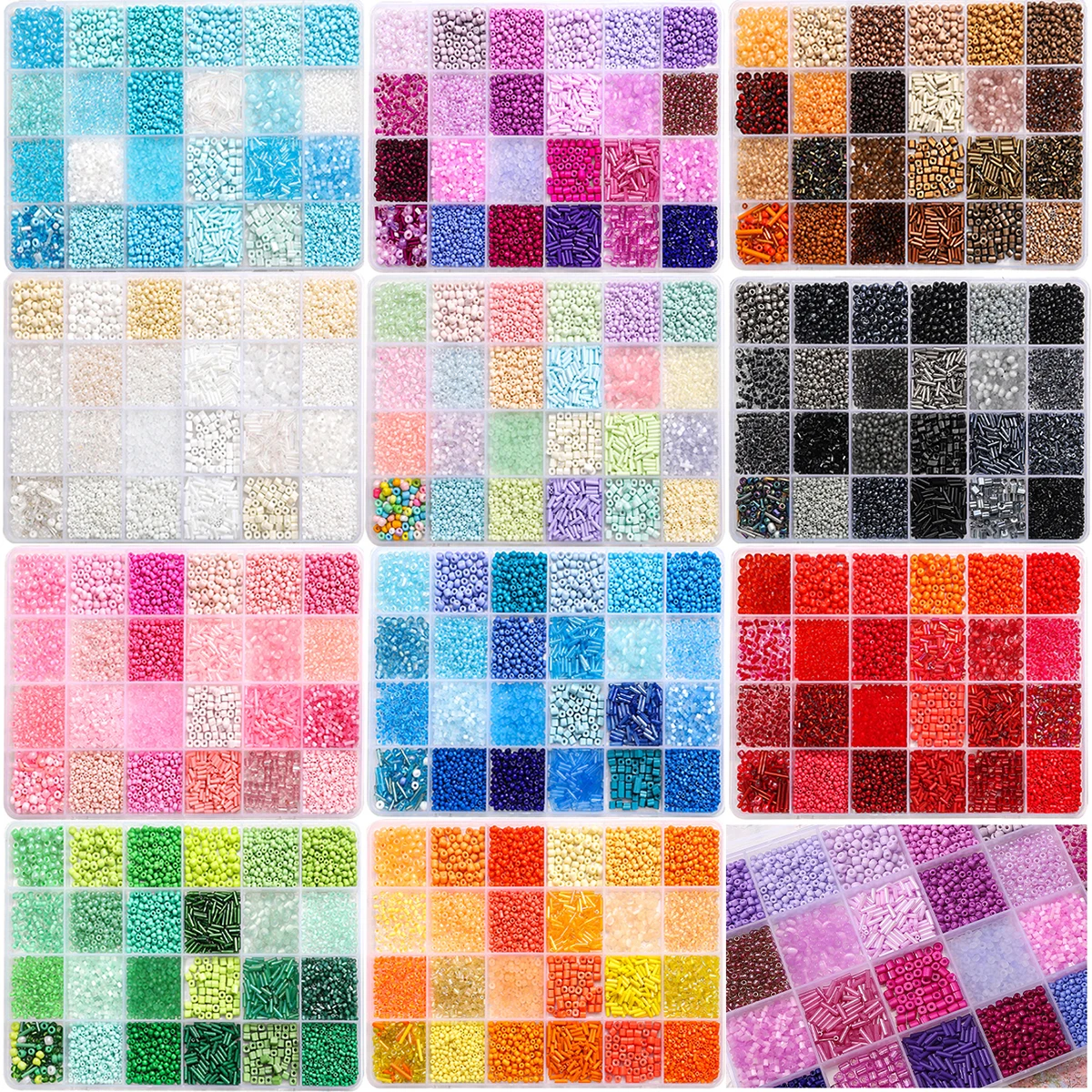 4300pcs 24-Grid Multi-Size Glass Seed Rice Beads Set for DIY Bracelet Necklace Earrings Jewelry Making Beading Supplies