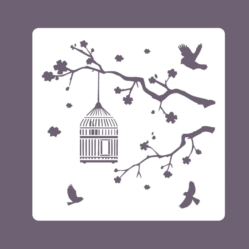 قالب رسم استنسل للطيور والزهور DIY لمجلة القصاصات الفنية DIY 8 قطع