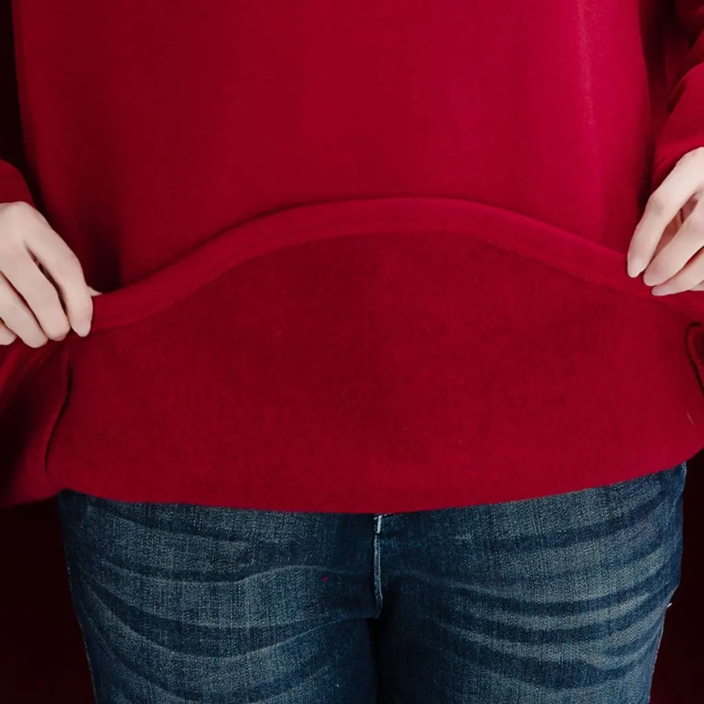 Novo estilo coreano gola alta camisa de veludo assimétrico bainha solta ajuste casual moletom de fundo para mulher