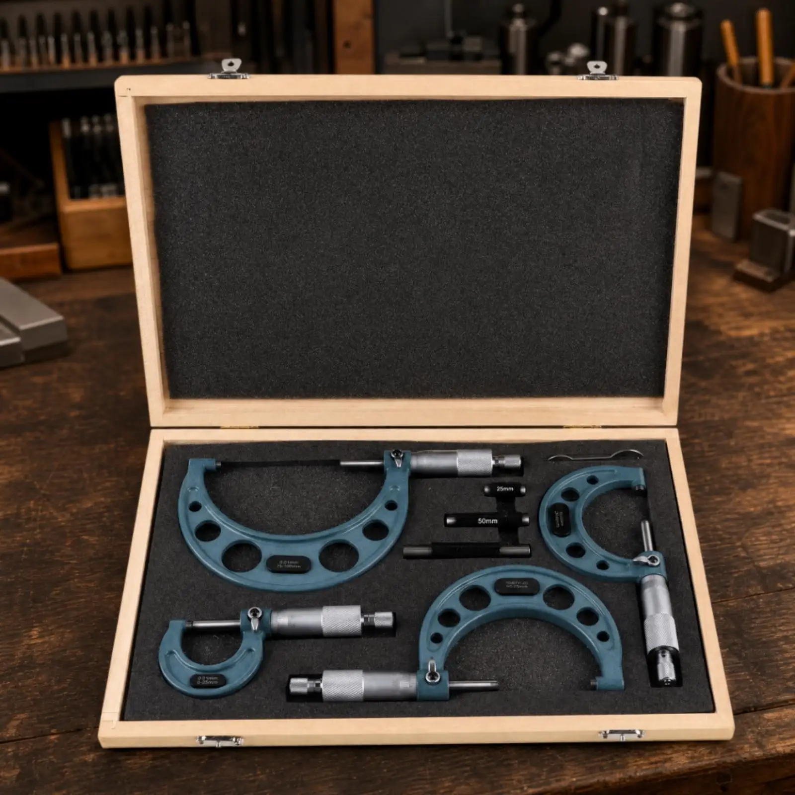 4 Pieces Precision Outside Precision Measurer with Storage Case Knurled 0-100 Mm Outside Precision Measurer with Ratchet Drive