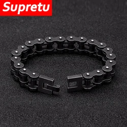 Vintage Bracelets Men Stainless Steel Motorcycle Chain Biker Accessories Black Simple buckle Wristband Charm Male Jewelry Gifts