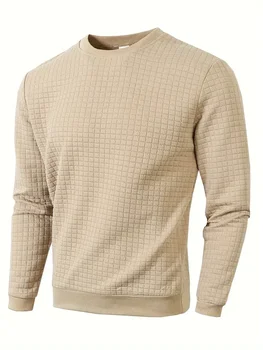 Autumn Men's Crew Neck Pullover Solid Color Casual Jacquard Check Sweatshirt Long Sleeve Warm Slim Sweaters Knitted Streetwear 5