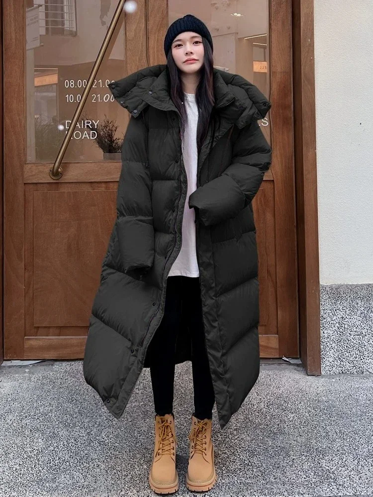 Loose Casual Korean Vintage Women Hooded Cotton‑Padded Parka Y2K Winter Warm Daily Long‑Sleeve Street‑Style Outerwear Overcoat