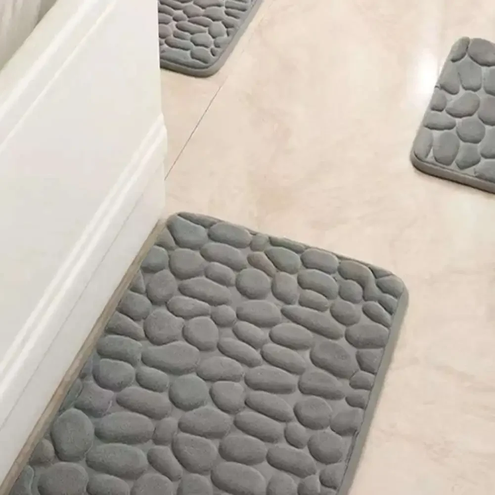 1set U+square Soft Memory Foam Bath Mat Set For Bathroom Floor Stone Texture Non Slip Rubber Backing Easy Clean Gray