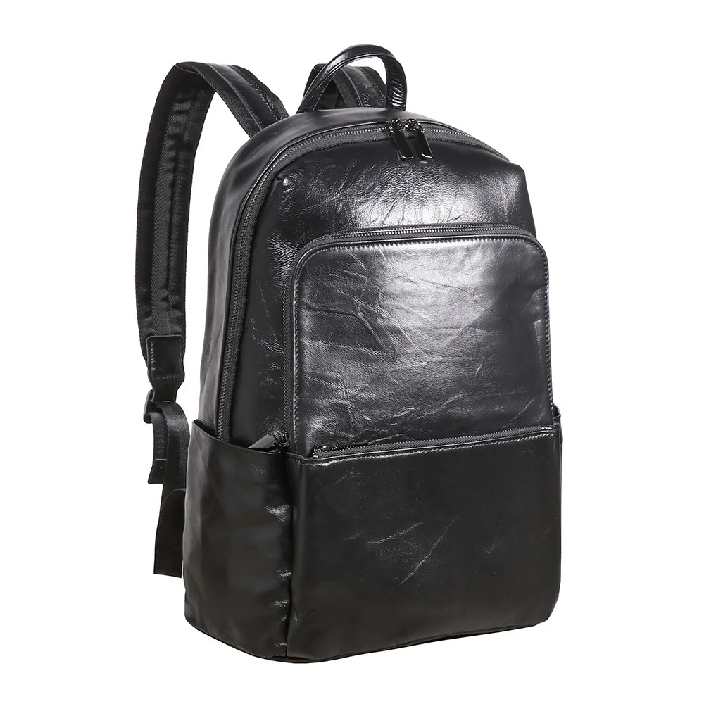 Nesitu Highend New A4 Vintage Black Top Grain Genuine Leather 14'' Laptop Women Men Backpack Cowhide Travel Bag M5084