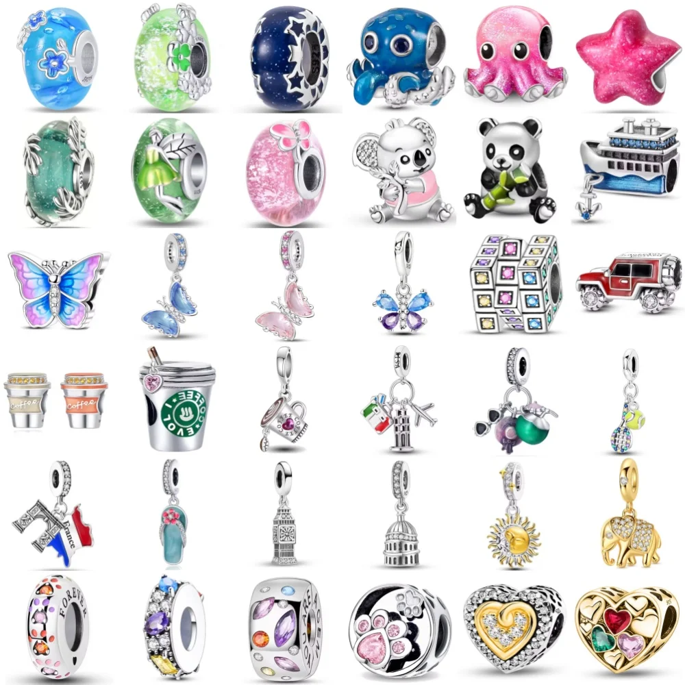 

Новинка 2026: Серебро 925 пробы, стеклянные бусины, подвески в виде осьминога, панды, лодки, слона, чашки, оригинальные аксессуары для браслетов DIY, изысканные украшения