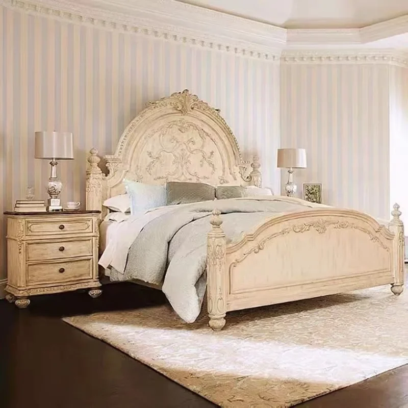 European solid wood bed double princess modern simple 1.8 meters 1.5 French bed small American carved wedding bed master bedroom