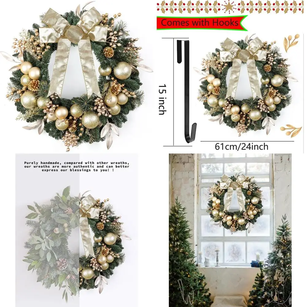 

Искусственный рождественский венок 24 цвета сосны, ягодами и золотыми акцентами — праздничный декор для дома и улицы