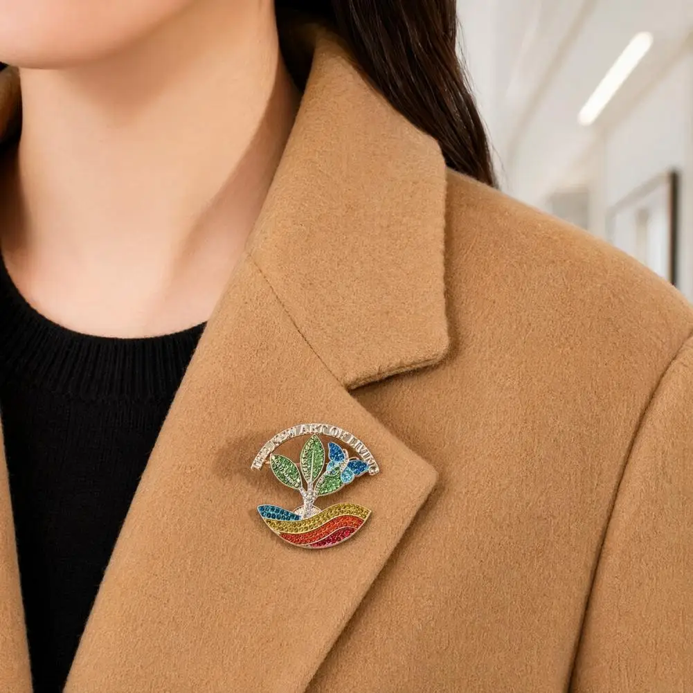 Everyday Wear Brooch Colorful Rhinestone Brooch Pin Anti-deformation Potted Landscape Lapel Accessory Versatile for Coats