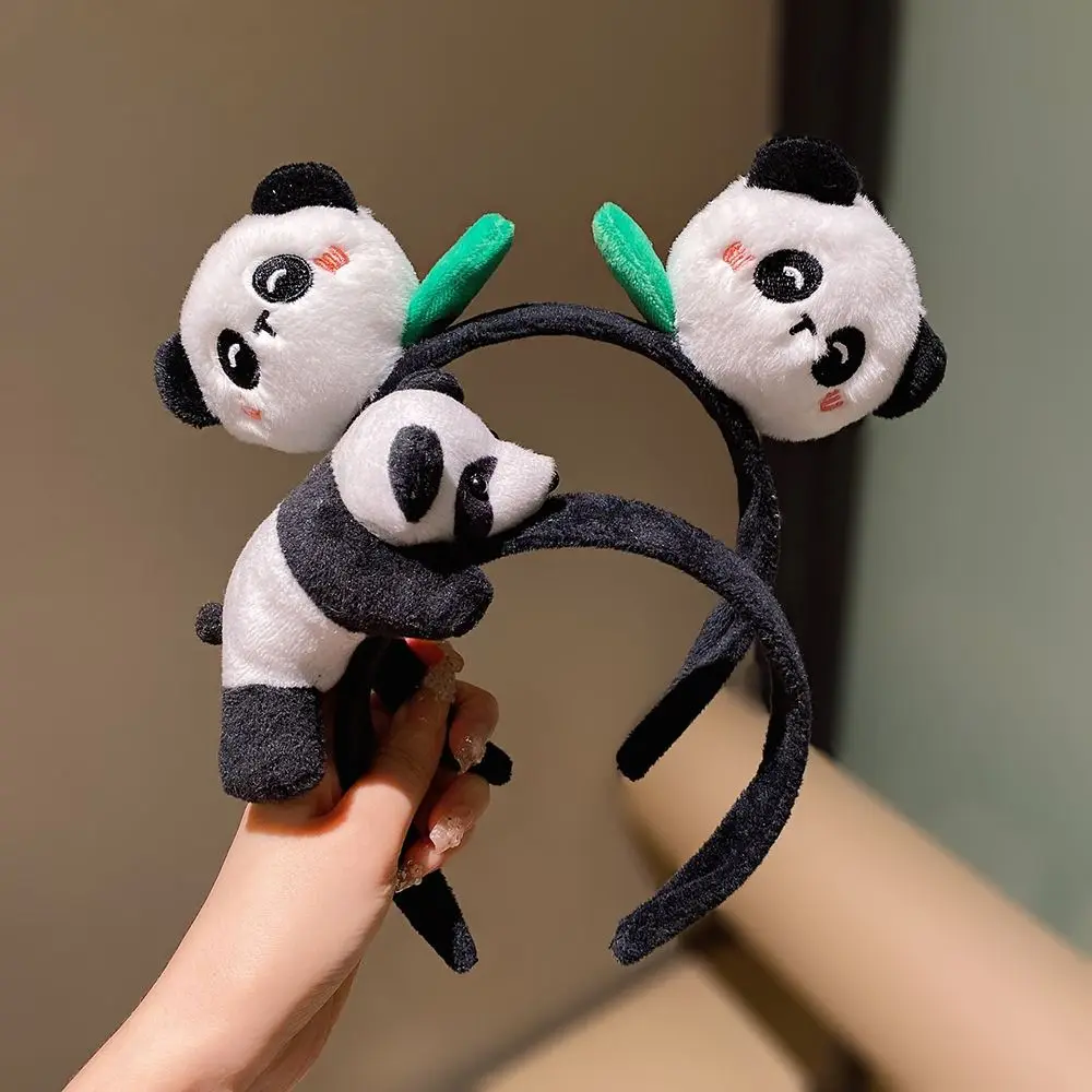 Bando Panda gaya Cina klip rambut kebun binatang lucu aksesori rambut simpai boneka mewah ikat kepala aksesori rambut kartun