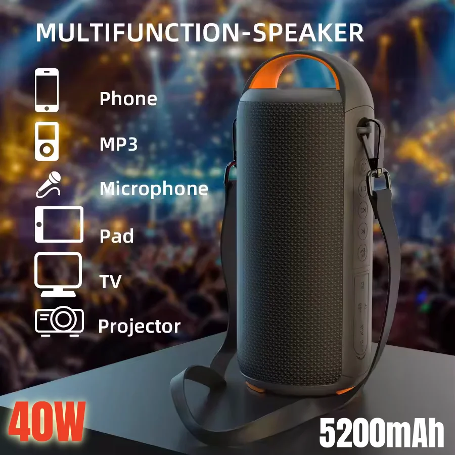 

Outdoor 40W Karaoke Audience Bluetooth Speaker Waterproof Camping Sound Box Portable Heavy Bass Subwoofer Powerful Sound Column