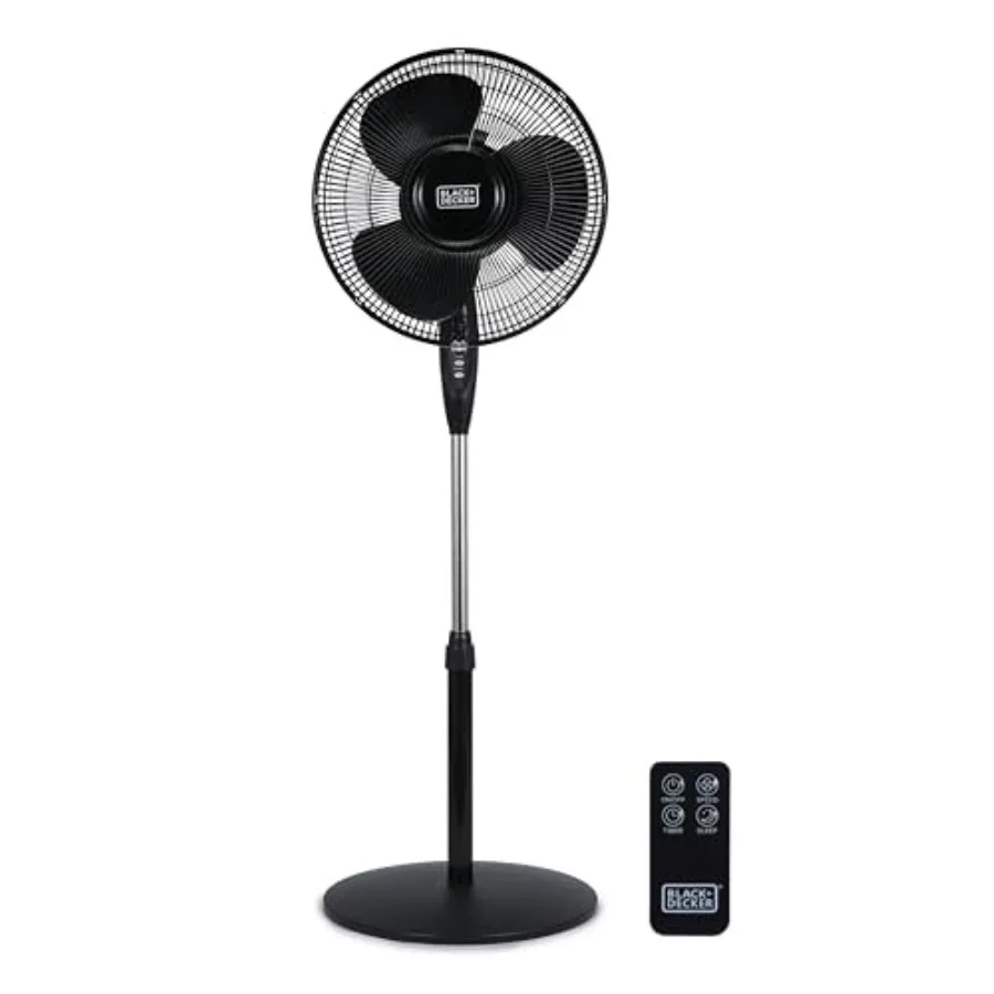 Standing Oscillating Pedestal Fan with Remote, 90-Degree Oscillation, 3 Speed Settings, Adjustable Height, Timer, 30-Degree Til