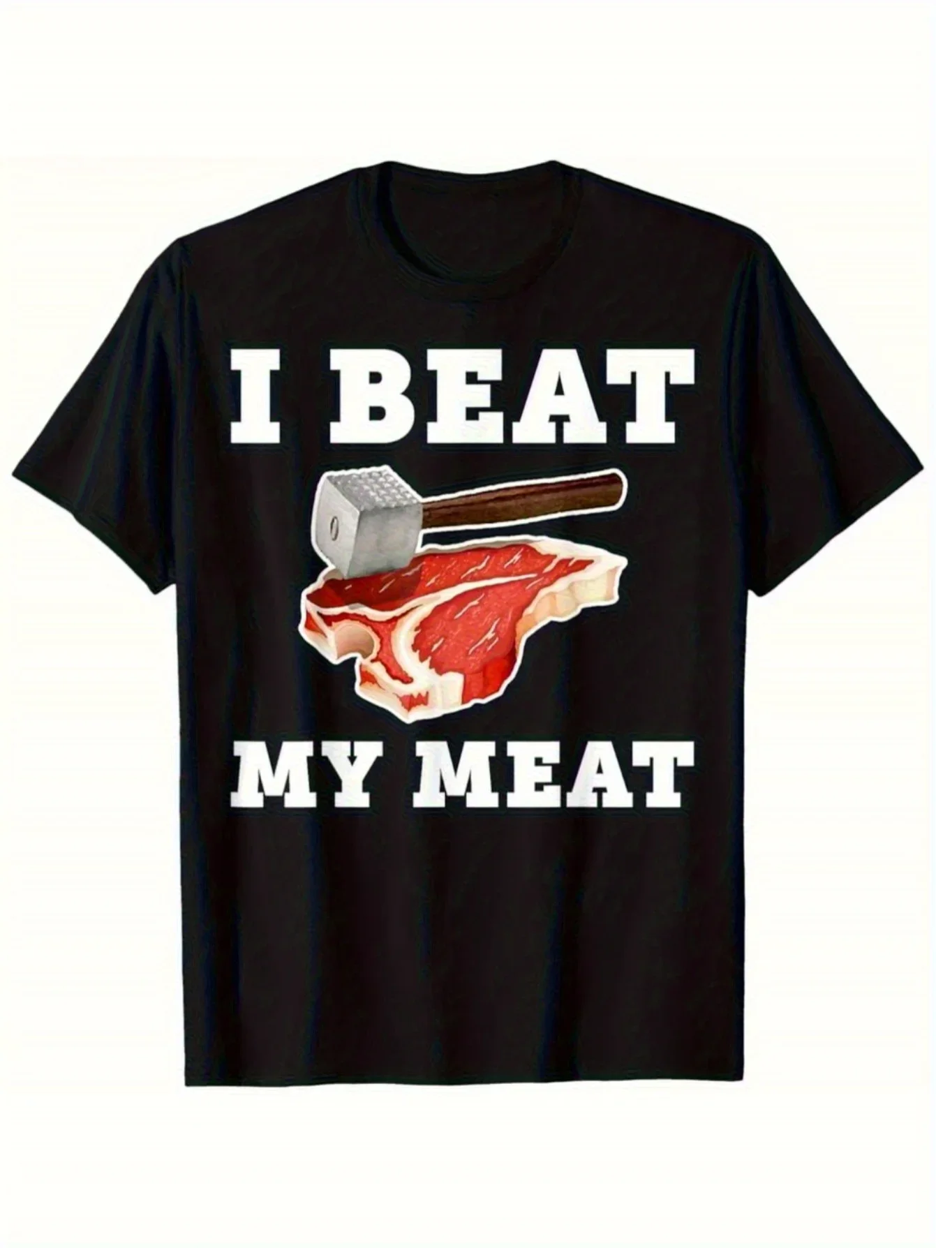 New 1pc, I Defeated My Meat Ridiculous Steak Mallet Joke Male Chef Men's T-Shirt