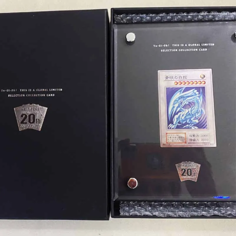 Yu-Gi-Oh Card Brick DIY Blue-Eyed White Dragon 20Th Anniversary Metal Silver Card Display Stand Black Magic Holiday Gifts