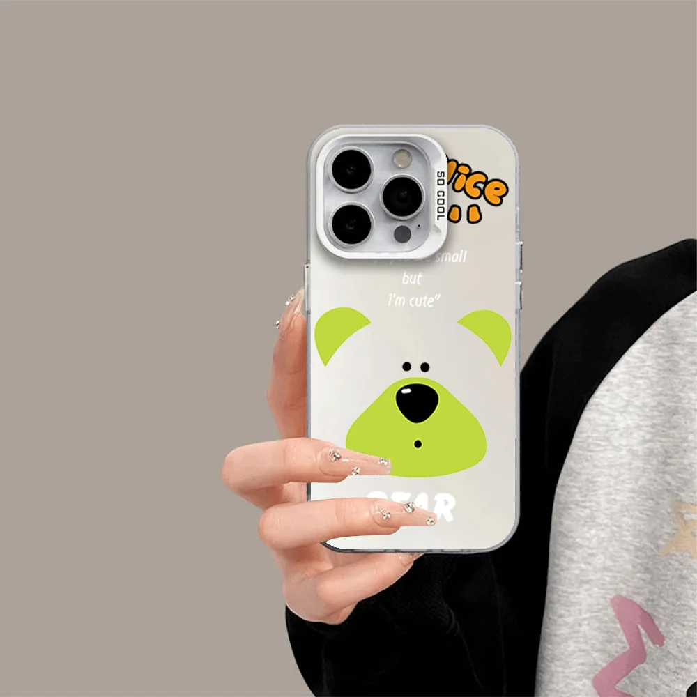 Capa de telefone bonito urso panda estilo simples, capa laser para iPhone 12 11 13 14 15 16 Max Pro Plus, moda