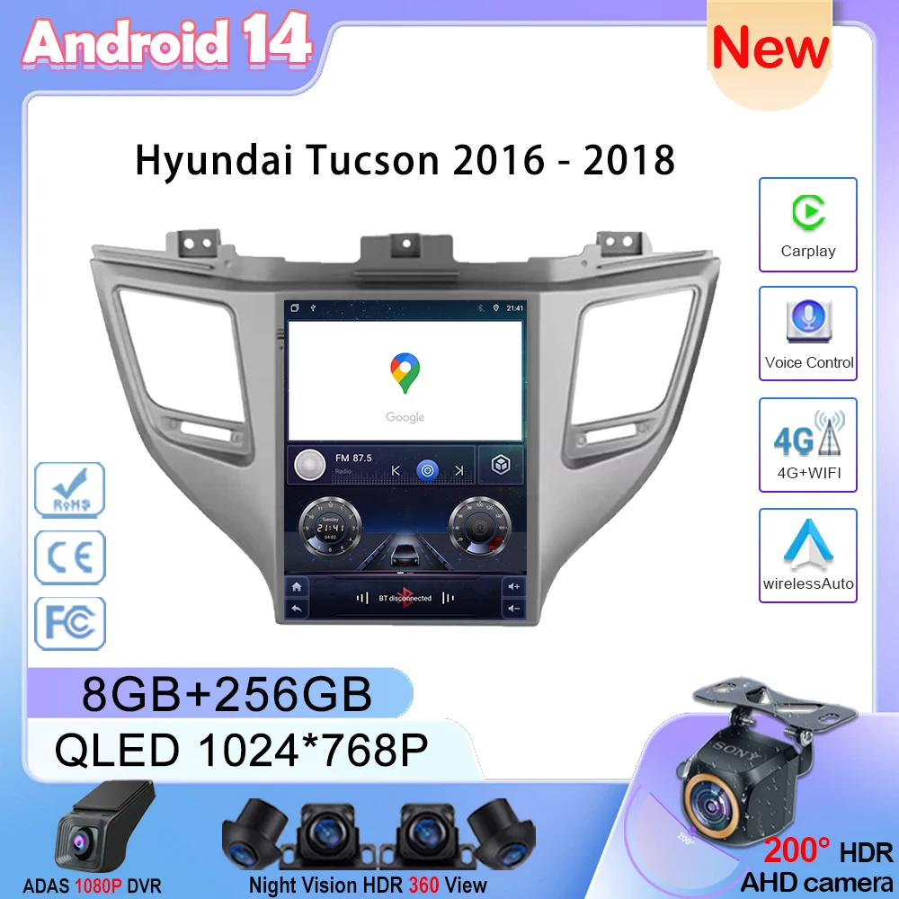 

Автомагнитола для Hyundai Tucson, мультимедийный проигрыватель на Android 14, экран 9,7 дюйма, GPS, Wi-Fi, стерео, навигация, 4G, без DVD, для Hyundai Tucson 2016-2018, типоразмер 2DIN