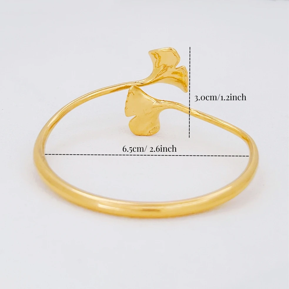 Gold Color Ginkgo Leaf Cuff Bangle Hand Bracelets for Women Size Adjustable Pulsera Luxury High Quality Jewelry Accessories