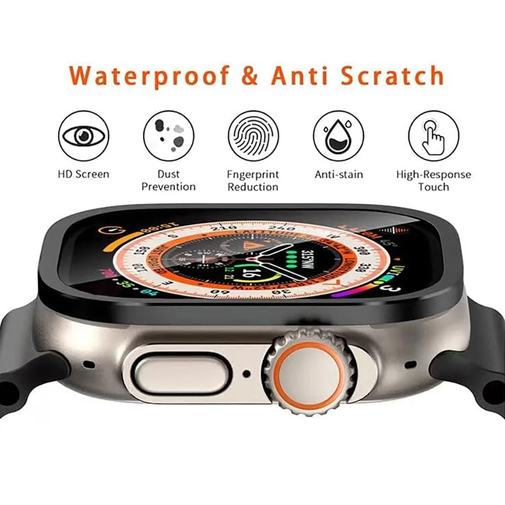 Tempered Glass for Apple Watch Ultra 2 49mm Screen Protector Metal Frame Anti-Scratch for IWatch Series Ultra 49 mm Accessories